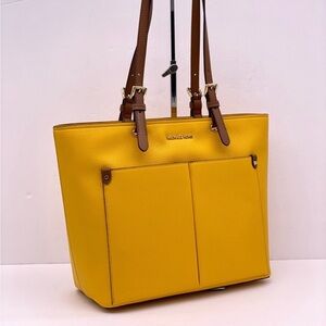 Michael Kors Jet Set Travel Front Double Pocket Shoulder Tote Bag Yellow/Brown